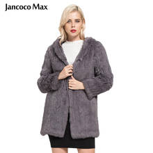 Jancoco Max Fashion Style Real Rabbit Fur Thick Knitted Long Coat Autumn Winter Jackets Hooded Pocket Top Quality S7099 2024 - buy cheap