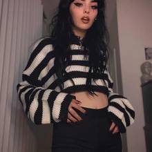 Vintage Striped Gothic Sweaters Punk Style Oversize Long Sleeve O-neck Women Pullovers Fashion Autumn Streetwear 2020 2024 - buy cheap