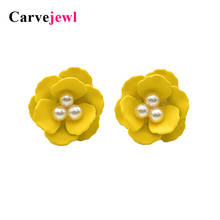 Carvejewl flower stud earrings color rich rubber coating Korea design earrings for women jewelry girl gift acrylic pearl earring 2024 - buy cheap