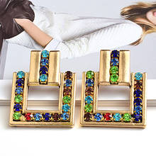 Bohemian Drop Earrings For Women Jewelry Trendy Metal Crystal Gold Square Statement Earrings Accessories Bijoux 2024 - buy cheap