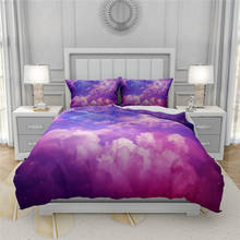 Rosa roxo colorido nuvem capa de edredão conjunto para meninas céu única estrela espaço 3d cama conjuntos rainha capas colcha cama personalizado 2024 - compre barato