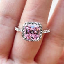 100% 925 Sterling Silver 7*7MM Created Pink Gemstone Wedding Engagement Diamond Ring Fine Jewelry Drop Shipping 2024 - buy cheap