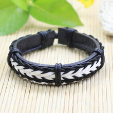 Conjunto de 6 pulseras de cuero con cuerda trenzada para hombre, brazalete masculino, color blanco y negro, estilo Retro, hecho a mano, DX48 2024 - compra barato