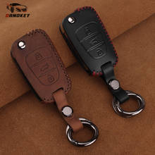 Dandkey Leather Car Key Case Cover For Kia RIO K2 K5 Sportage Sorento For Hyundai i20 i30 i35 iX20 iX35 Solaris Verna 3 Buttons 2024 - buy cheap