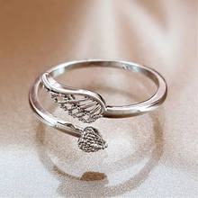Anel vazado de asas de anjo, anel em forma de coração, feminino, elegante, jóia de festa, casamento, noivado 2024 - compre barato