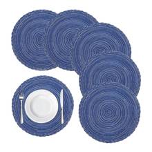 Best Round Braided Placemats for Dining Table Set of 6 - Woven Heat Resistant Non-Slip Kitchen Table Mats, 36 Diameter, Blue 2024 - buy cheap