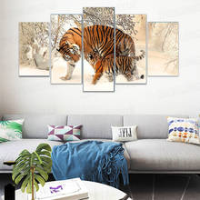 HD Печатный холст модульная фотографии плакат домашний Декор 5 Панель Снежный лес Тигры животные в рамке настенная живопись Гостиная 2024 - купить недорого