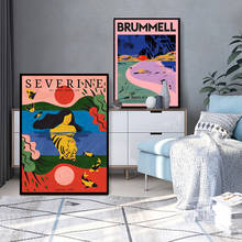 Póster en lienzo de estilo bohemio Retro para decoración de sala de estar, imagen impresa de arte nórdico de chica, Tigre y pez, imagen Rosa Brummell en la pared 2024 - compra barato