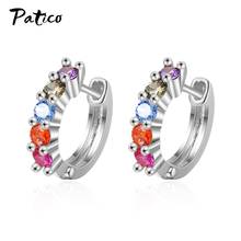 Minimalist 925 Sterling Silver Colorful Zircon Hoop Earrings For Women Anniversary Wedding CZ Stone Jewelry Gold Color 2024 - buy cheap