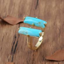 Natural Turquoises Rectangle Rings Double Stone Blue Howlites Gold Color Ring Gems Adjustable Ring Party Ring Girls Gift Dopship 2024 - buy cheap