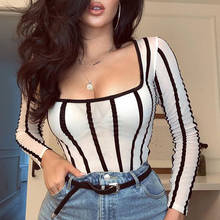 AVV White 2019 Summer Autumn New Sexy Fashion Round Neck Long Sleeve Mesh Hollow Perspective Striped Skinny Jumpsuit Shorts 2024 - buy cheap