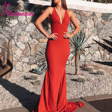 Suknie Wieczorowe Evening Dress Long 2020 Elastic Satin Mermaid Vestidos De Fiesta Sexy Deep V-Neck Robe De Soiree 2024 - buy cheap
