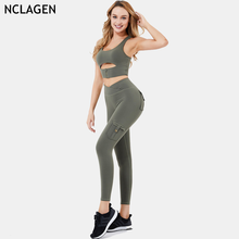 NCLAGEN Women Tracksuit Pocket Yoga Suit Gym Sport Workout Bra & Pants Running Two-piece Set Crop Top Halter Fitness Leggings  2024 - buy cheap