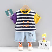 2021 new summer fashion boys' striped sleeve 2-piece children's cotton short sleeve suit baby boy denim shorts 2024 - buy cheap