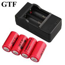 GTF 4pcs 16340 2800mAh 3.7V Lithium Ion Battery + 1pc EU/US plug charger 3 colors red yellow blue for flashlight toys 2024 - buy cheap