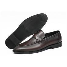 Outono apontou toe sapatos de couro genuíno dos homens do vintage britânico deslizamento em brown vestido formal sapatos marca escritório sapatos casuais masculinos 2024 - compre barato