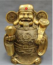 316    11" Chinese Pure Brass Dragon Head Mammon Hold RuYi YuanBao Money God Statue 2024 - buy cheap