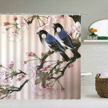 Cortinas de ducha con estampado 3d de flores y pájaros, decoración impermeable, tela de poliéster con ganchos, para Baño 2024 - compra barato