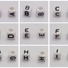 250 branco com letra do alfabeto preto "A-Z" contas de cubo acrílico 6x6mm contas de pônei 2024 - compre barato