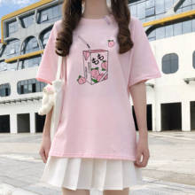 Camisetas de dibujos animados de Japón para chicas, camiseta estética de jugo de melocotón, Harajuku, Kawaii, rosa, Tops informales vintage Tumblr de verano 2024 - compra barato