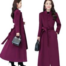 2021 Winter New Cashmere Lace-up Slimming Stand-up Collar Super Long Wool Solid Color Coat Fashionable Woolen Women's Coat Full 2024 - buy cheap