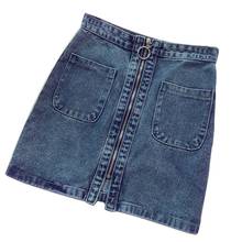 Юбка Женская джинсовая с высокой талией, короткая Юбка с карманами на молнии, в Корейском стиле, для студентов, на лето 2024 - купить недорого