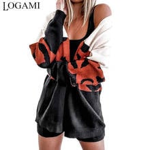 LOGAMI Contrasting Color Sweater Long Leopard Knit Stitching Cardigan Women Losse Casual Vintage Cardigans 2020 New 2024 - buy cheap