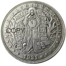 US 1921 Morgan Dollar skull zombie skeleton Silver Plated Copy Coins 2024 - buy cheap