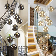 Xl 1-5 m bola de vidro pingente luzes para escada preto bola lâmpada espiral luminária g4 escada led lustre hotel escada lamparas 2024 - compre barato