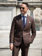 ANNIEBRITNEY-traje de lino marrón oscuro para hombre, traje ajustado para novio, esmoquin de 2 piezas, traje de boda personalizado, Blazer Terno Masuclino 2024 - compra barato