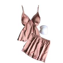 Pijama feminino com bojo, duas peças, primavera e verão, roupa de dormir sexy 2024 - compre barato