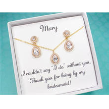 custom bridal party gift,Cubic Zirconia Earrings&Necklace set,silver gold weddiing Crystal Jewelry anniversary keepsake proposal 2024 - buy cheap
