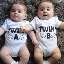 Newborn Infant Baby Short Sleeve Bodysuit Twins A &B Boys Girls Onesie Clothes 2020 Summer Baby Twins Rompa Cloth Wear 2024 - buy cheap