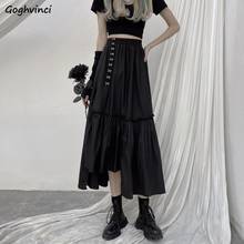 Skirts Women Elastic Waist Midi Skrit Solid Streetwear Korean Style Pleated Harajuku Leisure Fashion Chic Spliced Asymmetrical 2024 - buy cheap