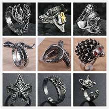 Мужское кольцо в стиле панк, винтажное готическое кольцо с изображением ежика, змеи, морской звезды, черепа, головы черепа, змеи, дракона 2024 - купить недорого