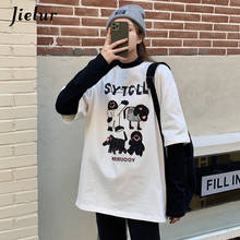 Jielur Women's T-shirt Cartoon Print Casual Tees Short Sleeve T shirts O-Neck White S-L BF Kpop Tops for Woman T-shirt Fashion 2024 - buy cheap