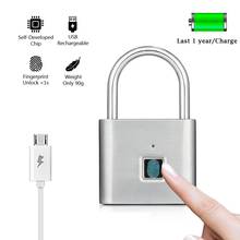 Keyless usb recarregável fechadura da porta de impressão digital inteligente cadeado desbloqueio rápido liga zinco metal auto desenvolvendo chip carregamento usb 2024 - compre barato