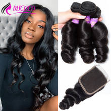 Mscoco Hair Loose Wave Bundles With Closure Remy Brazilian Hair Weave 3 Bundles Loose Curly Human Hair Bundles With Closure 2024 - buy cheap