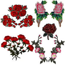 Conjunto de roupas com tema flores bordadas, roupas decoradas com desenho adesivo flores rosas, remendos artesanais th547 2024 - compre barato