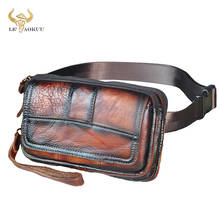 Fashion Wine Real Original Leather Male Sling Chest Bag Design Casual Travel Cigarette Pouch Travel Belt Fanny Waist Bag Men 341 2024 - buy cheap