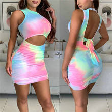 hirigin Tie Dye Sexy Hollow Out Backless Bodyocn Bandage Dress Women Summer Party Night Club Outfits for Women 2024 - buy cheap