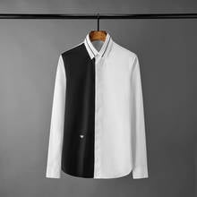 Mingbee camisa masculina bordada de alta qualidade, camiseta branca e preta, manga longa, de retalhos, moda slim fit, festa, camisa masculina 2024 - compre barato