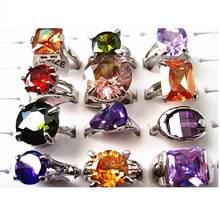 Brand New 15PCs Silver Color Colorful Zircon Stone Ladies Fashion Jewelry Rings Wholesale Lots 2024 - buy cheap