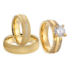 Conjunto de anillos de boda para hombre y mujer, anillos de compromiso de piedra CZ grande, 3 uds. 2024 - compra barato