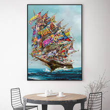 Скандинавский граффити винтажный пиратский корабль шторм на холсте картина плакаты и принты Настенная картина для гостиной искусство 2024 - купить недорого