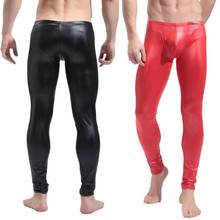 Calças dos homens couro do plutônio corneta bolsa elástica calças apertadas látex legging festa clubwear corpo shapers sexy wetlook gay calças xl 2024 - compre barato