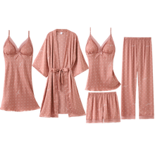 5 шт. пижамный комплект женский с кружевной отделкой с длинным рукавом твердых атласная Костюм Пижама летняя Свадебная обувь для невесты, одежда для сна, повседневная одежда, Домашняя одежда кимоно Best Friend» 2024 - купить недорого