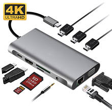 Concentrador de red USB tipo C, concentrador Compatible con adaptador HDMI 10 en 1, USB C a USB 3,0, Dock para MacBook Pro, accesorios, USB-C, divisor tipo C 3,1 2024 - compra barato