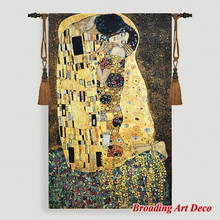 Gustav Klimt the Kiss (dorado), tapiz colgante de pared, tejido Jacquard, Gobelin, decoración artística textil para el hogar, Aubusson, 100% de algodón 2024 - compra barato
