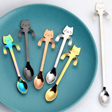 Mini cuchara colgante de acero inoxidable con forma de gato, utensilios de cocina para beber café, té, cuchara creativa 2024 - compra barato